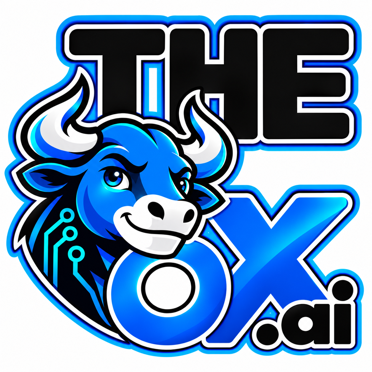 THE OX.ai blue Ox logo with circuit accents